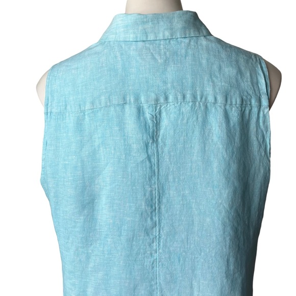 CHICO'S Sleeveless Side Slit Blue Aqua Linen Tunic, Sz L/12 - Picture 13 of 15